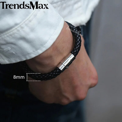 Ανδρικό δερμάτινο βραχιόλι 4/6/8mm Μαύρο καφέ πλεκτό βραχιόλια ανδρικό κόσμημα Δώρο από ανοξείδωτο ατσάλι μαγνητικό κούμπωμα LBM118A