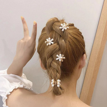 Мини перлена щипка за коса за жени Момичета Ретро щипка с щипка с нокти от раци с цветя и кристали Малки фиби за коса Аксесоари за коса за момиче с рак