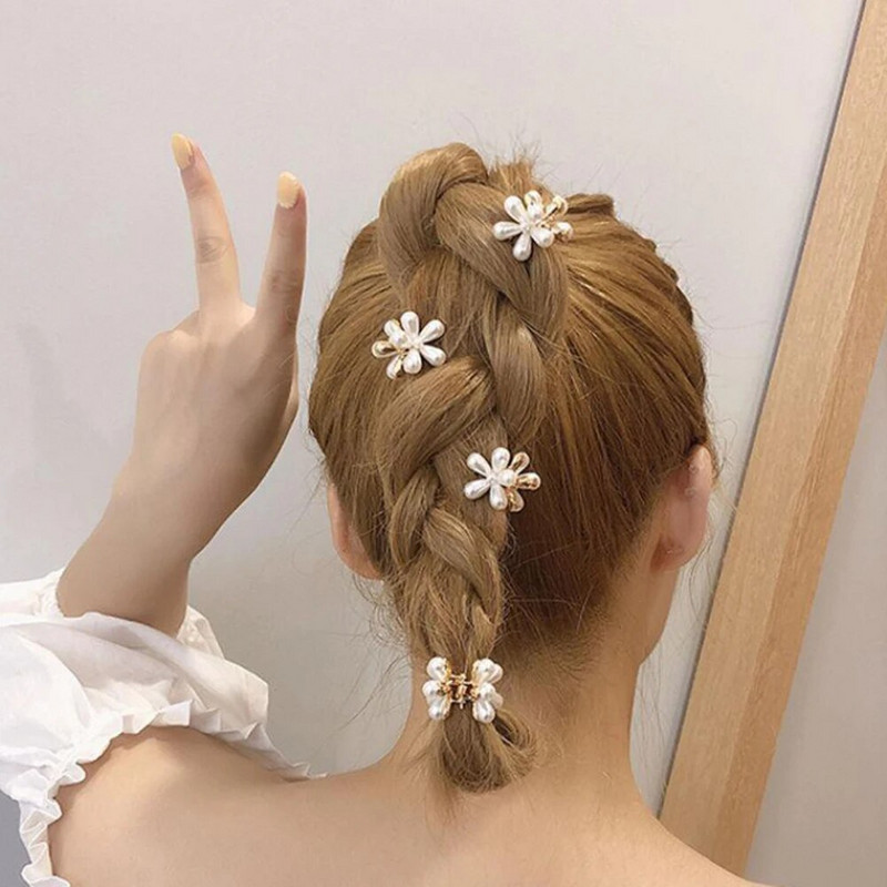 Mini Pearl Hair Claw Női Lányoknak Retro Strasszkő Virág Rák Karom Clip kis hajtűk Haj Rák Lány Haj Kiegészítők
