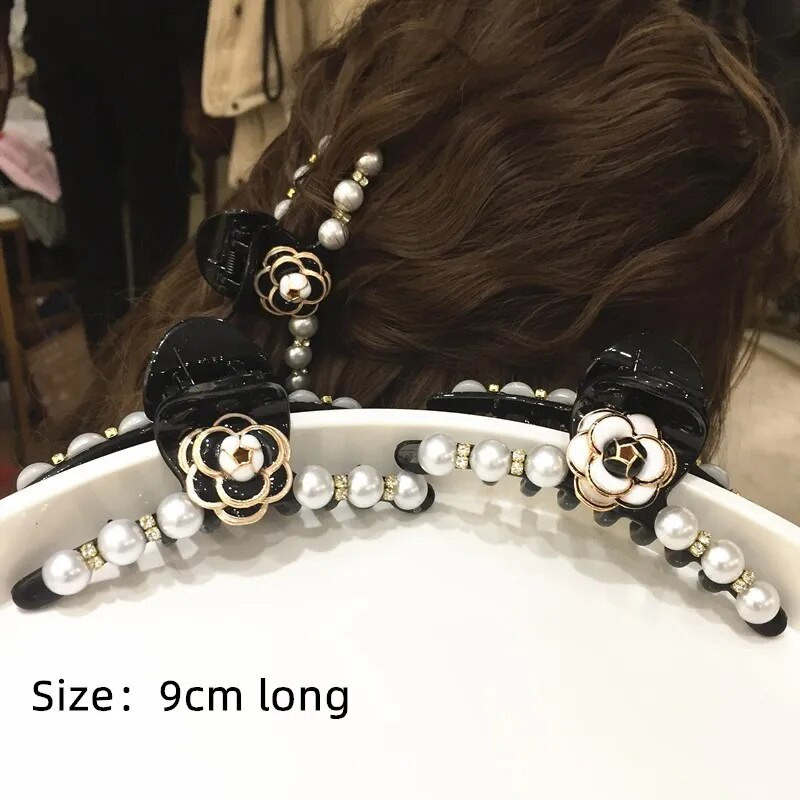 Elegáns kamélia gyöngy hajkarmok kapcsok hajfogantyúk nőknek 2021 rózsavirág strasszos akril hajkiegészítők bilincsek nagykereskedelme