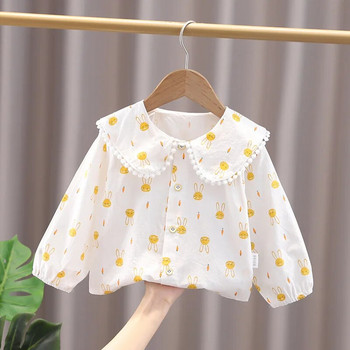 IENENS Блузи за момичета Дрехи Бебешки пролетни дантелени ризи Тениски със заек за малки деца Горнища 1 2 3 4 5 години Детска памучна рокля с риза