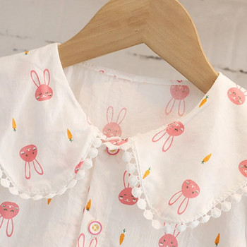 IENENS Блузи за момичета Дрехи Бебешки пролетни дантелени ризи Тениски със заек за малки деца Горнища 1 2 3 4 5 години Детска памучна рокля с риза