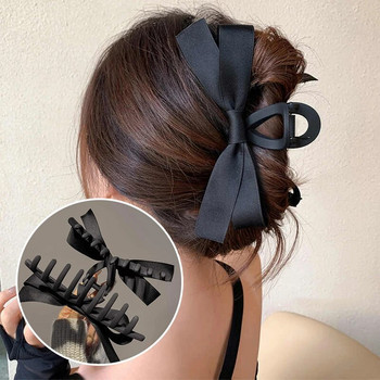 Винтидж сатенени фиби Голям кадифен лък Модни елегантни дамски черни щипки за коса с бантик Корейски аксесоари за коса
