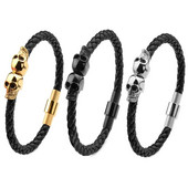 Brățară din piele naturală din oțel inoxidabil Brățară vikingă împletită neagră pentru bărbați Bijuterii cadou