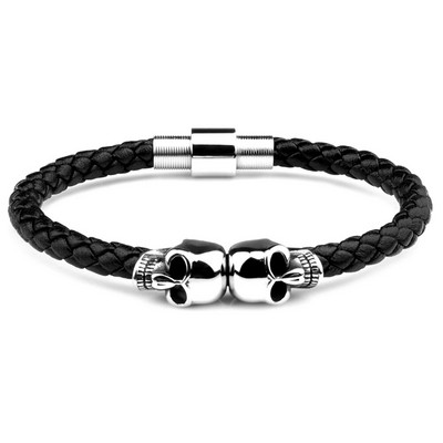 Brățară din piele naturală din oțel inoxidabil Brățară vikingă împletită neagră pentru bărbați Bijuterii cadou