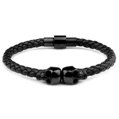 Brățară din piele naturală din oțel inoxidabil Brățară vikingă împletită neagră pentru bărbați Bijuterii cadou