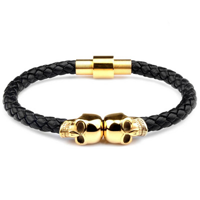 Brățară din piele naturală din oțel inoxidabil Brățară vikingă împletită neagră pentru bărbați Bijuterii cadou