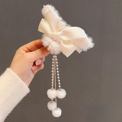 Plush Claw Bow Tutt Juuksenõel Parimad küünisklambrid paksudele juustele Naiste aksessuaarid Uued juukseküüned Armsad juukseklambrid talvel