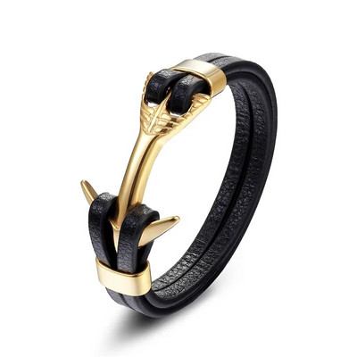 YIZIZAI valódi bőr horgony karkötő férfi oroszlán dupla farkas bilincsek rozsdamentes acél varázskarkötők csuklópánt divat ékszerek