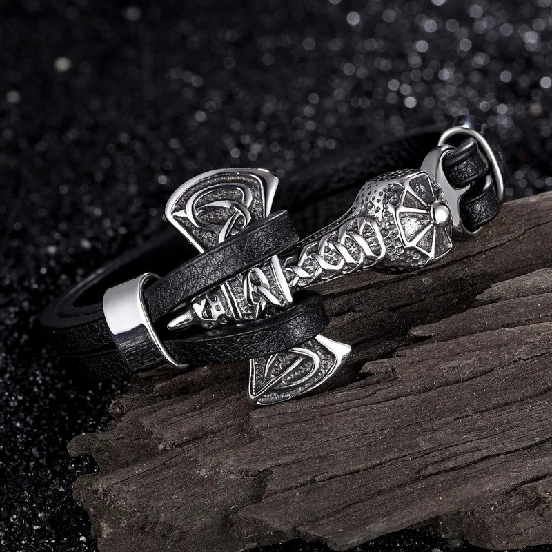 YIZIZAI valódi bőr horgony karkötő férfi oroszlán dupla farkas bilincsek rozsdamentes acél varázskarkötők csuklópánt divat ékszerek