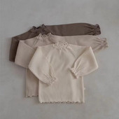 2024 de primăvară pentru copil mic, cu volan, cămașă cu mânecă lungă cu fundul băiat, fată, tricou cu nervuri uni pentru bebeluși, topuri casual din bumbac