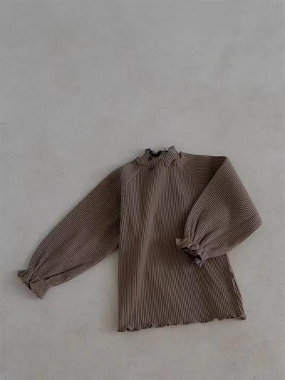 2024 de primăvară pentru copil mic, cu volan, cămașă cu mânecă lungă cu fundul băiat, fată, tricou cu nervuri uni pentru bebeluși, topuri casual din bumbac