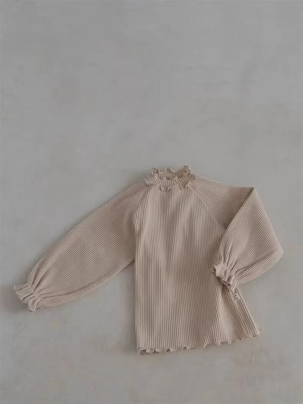 2024 de primăvară pentru copil mic, cu volan, cămașă cu mânecă lungă cu fundul băiat, fată, tricou cu nervuri uni pentru bebeluși, topuri casual din bumbac