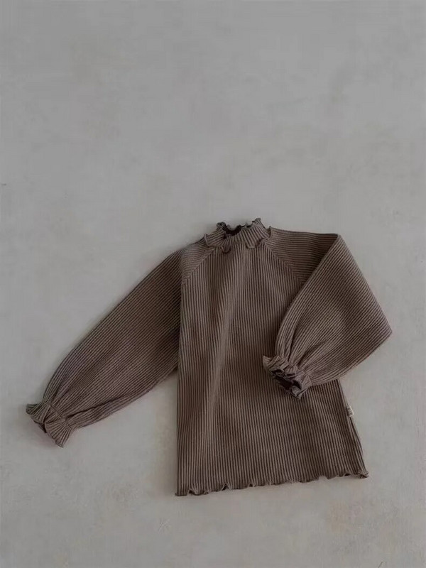 2024 de primăvară pentru copil mic, cu volan, cămașă cu mânecă lungă cu fundul băiat, fată, tricou cu nervuri uni pentru bebeluși, topuri casual din bumbac