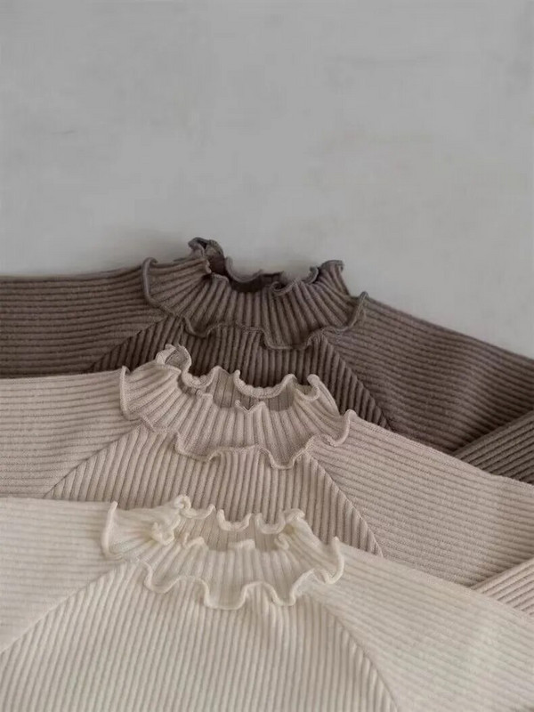 2024 de primăvară pentru copil mic, cu volan, cămașă cu mânecă lungă cu fundul băiat, fată, tricou cu nervuri uni pentru bebeluși, topuri casual din bumbac