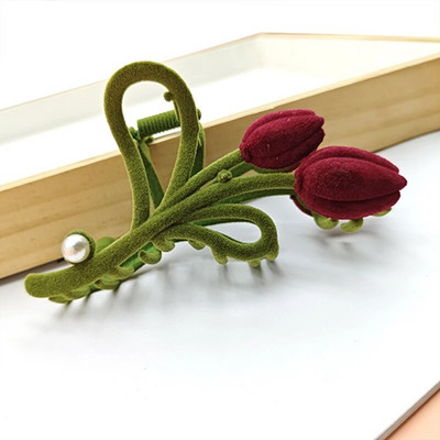 Tulbi küünis Klamber Elegantne Retro küünis Klamber Temperament Flocking Pearl Hai Klamber Juukseaksessuaarid