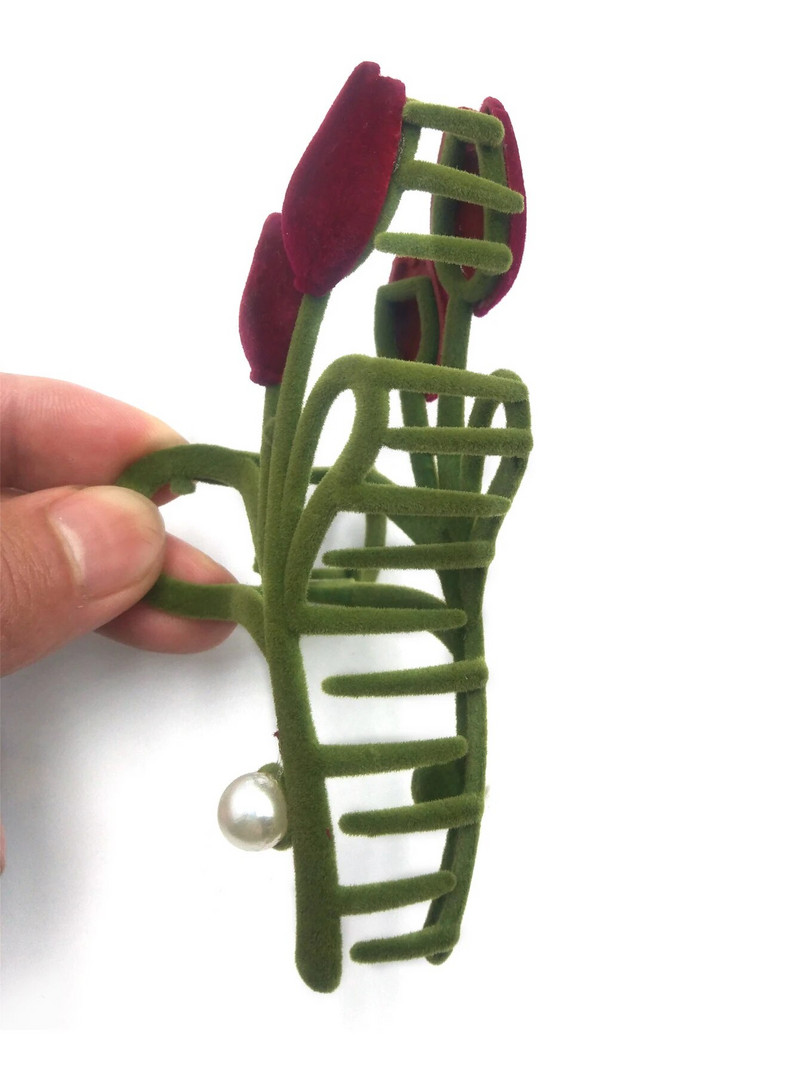 Tulbi küünis Klamber Elegantne Retro küünis Klamber Temperament Flocking Pearl Hai Klamber Juukseaksessuaarid