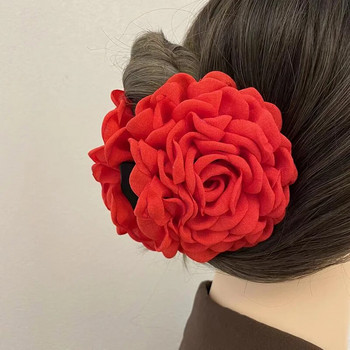 Нова симулация Rose Flower Нокът за коса Дамска щипка за коса Claw Clamp Bride Wedding Beach Party Аксесоари за коса за жени