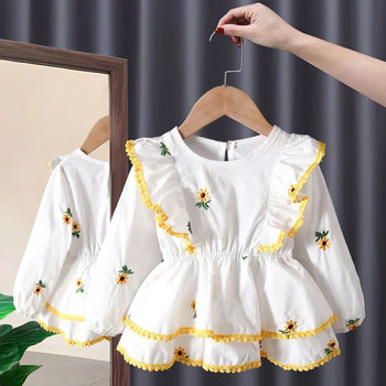 Ризи за момичета Нови пролетни есенни дантелени блузи на принцеса Детски ризи с дълъг ръкав Модни детски дрехи Бебешки долни ризи