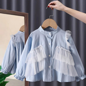 Ризи за момичета Нови пролетни есенни дантелени блузи на принцеса Детски ризи с дълъг ръкав Модни детски дрехи Бебешки долни ризи