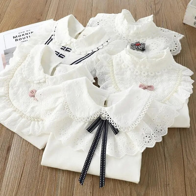 Bebeluși Fetițe Bluze albe Haine pentru copii pentru fete Cămăși cu mâneci lungi de primăvară din bumbac Uniforme școlare Topuri pentru copii mici 4 6 8 9 10 12 ani