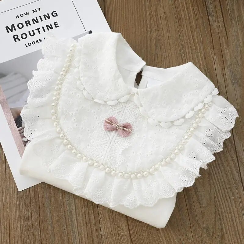 Bebeluși Fetițe Bluze albe Haine pentru copii pentru fete Cămăși cu mâneci lungi de primăvară din bumbac Uniforme școlare Topuri pentru copii mici 4 6 8 9 10 12 ani