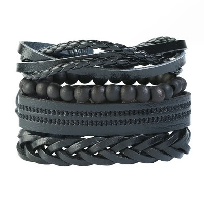 Modyle 4 bucăți/set brățări din piele împletite pentru bărbați punk vintage cu farmec cu flori Brățară frânghie bijuterii cadouri