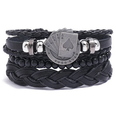 Modyle 4 bucăți/set brățări din piele împletite pentru bărbați punk vintage cu farmec cu flori Brățară frânghie bijuterii cadouri