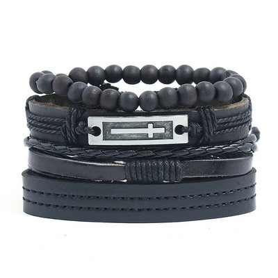 Modyle 4 bucăți/set brățări din piele împletite pentru bărbați punk vintage cu farmec cu flori Brățară frânghie bijuterii cadouri