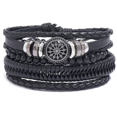 Modyle 4 bucăți/set brățări din piele împletite pentru bărbați punk vintage cu farmec cu flori Brățară frânghie bijuterii cadouri