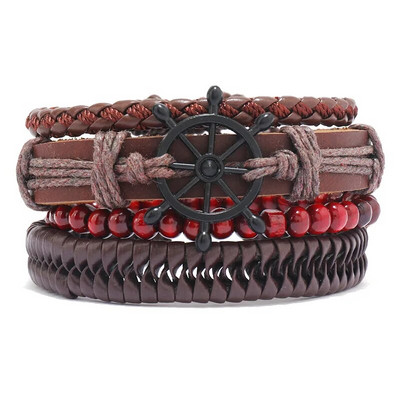 Modyle 4 bucăți/set brățări din piele împletite pentru bărbați punk vintage cu farmec cu flori Brățară frânghie bijuterii cadouri