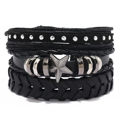 Modyle 4 bucăți/set brățări din piele împletite pentru bărbați punk vintage cu farmec cu flori Brățară frânghie bijuterii cadouri