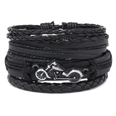Modyle 4 bucăți/set brățări din piele împletite pentru bărbați punk vintage cu farmec cu flori Brățară frânghie bijuterii cadouri
