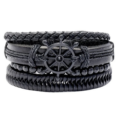 Modyle 4 bucăți/set brățări din piele împletite pentru bărbați punk vintage cu farmec cu flori Brățară frânghie bijuterii cadouri