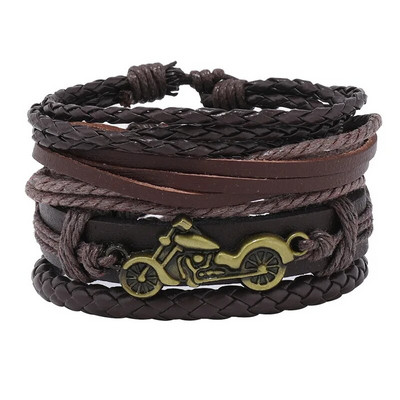 Modyle 4 bucăți/set brățări din piele împletite pentru bărbați punk vintage cu farmec cu flori Brățară frânghie bijuterii cadouri
