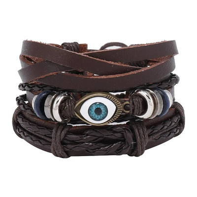 Modyle 4 bucăți/set brățări din piele împletite pentru bărbați punk vintage cu farmec cu flori Brățară frânghie bijuterii cadouri