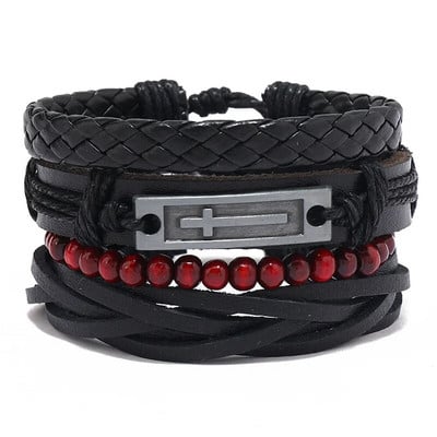 Modyle 4 bucăți/set brățări din piele împletite pentru bărbați punk vintage cu farmec cu flori Brățară frânghie bijuterii cadouri