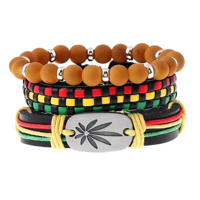 Modyle 4 bucăți/set brățări din piele împletite pentru bărbați punk vintage cu farmec cu flori Brățară frânghie bijuterii cadouri