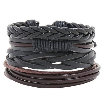 Modyle 4 bucăți/set brățări din piele împletite pentru bărbați punk vintage cu farmec cu flori Brățară frânghie bijuterii cadouri