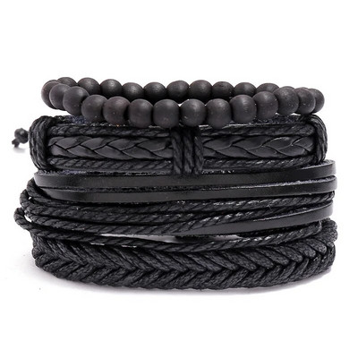 Modyle 4 bucăți/set brățări din piele împletite pentru bărbați punk vintage cu farmec cu flori Brățară frânghie bijuterii cadouri
