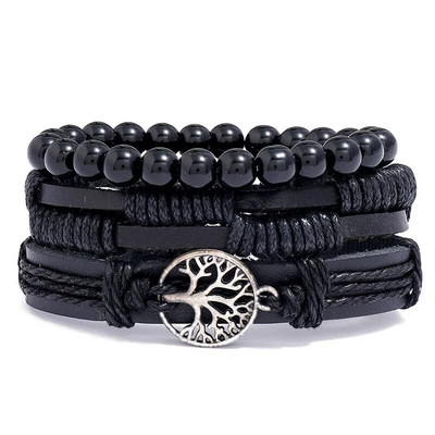 Modyle 4 bucăți/set brățări din piele împletite pentru bărbați punk vintage cu farmec cu flori Brățară frânghie bijuterii cadouri