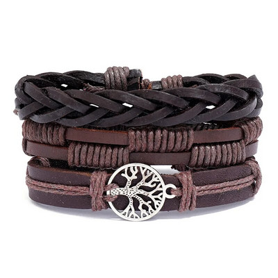 Modyle 4 bucăți/set brățări din piele împletite pentru bărbați punk vintage cu farmec cu flori Brățară frânghie bijuterii cadouri