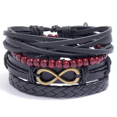 Modyle 4 bucăți/set brățări din piele împletite pentru bărbați punk vintage cu farmec cu flori Brățară frânghie bijuterii cadouri