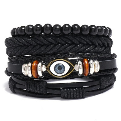 Modyle 4 bucăți/set brățări din piele împletite pentru bărbați punk vintage cu farmec cu flori Brățară frânghie bijuterii cadouri
