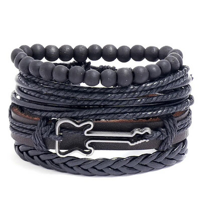 Modyle 4 bucăți/set brățări din piele împletite pentru bărbați punk vintage cu farmec cu flori Brățară frânghie bijuterii cadouri