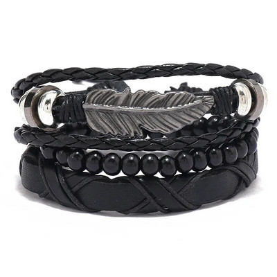 Modyle 4 bucăți/set brățări din piele împletite pentru bărbați punk vintage cu farmec cu flori Brățară frânghie bijuterii cadouri