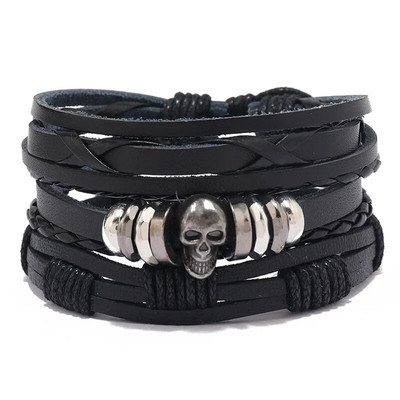 Modyle 4 bucăți/set brățări din piele împletite pentru bărbați punk vintage cu farmec cu flori Brățară frânghie bijuterii cadouri