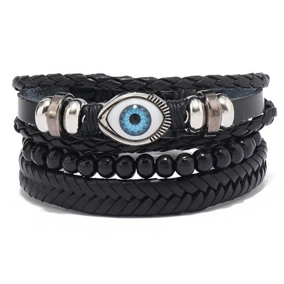 Modyle 4 bucăți/set brățări din piele împletite pentru bărbați punk vintage cu farmec cu flori Brățară frânghie bijuterii cadouri