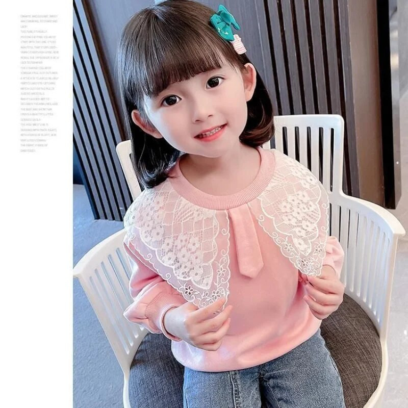 Uued riided Lastele Tüdrukutele pikkade varrukatega T-särk Pikkade varrukatega Kevad Sügis Vabaajamood Sobiv ühevärviline pits Mugavad topid