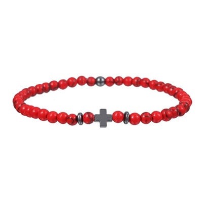 Brățară bărbați 4mm Turcoaz Lavă Hematit Brățară Hematit Cruce mărgele de orez Brazalete Homme Boyfriend Gift Pulsera Hombre